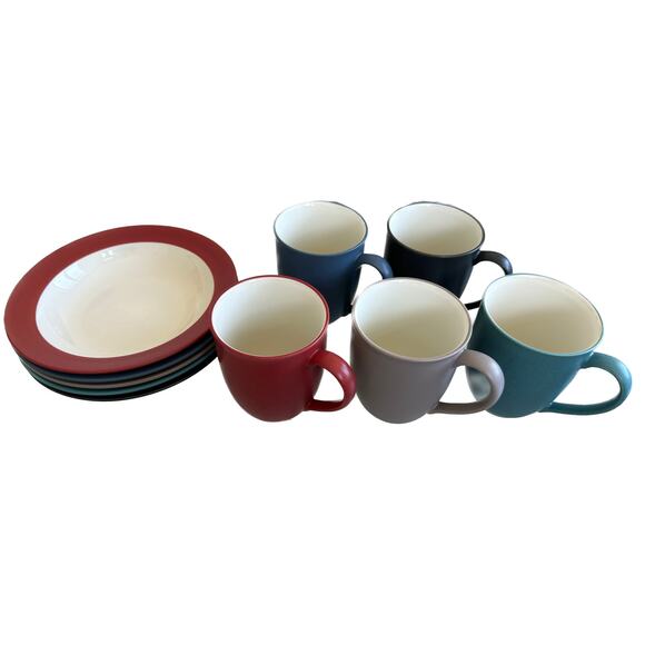Noritake Stoneware Colorwave Multicolor Mugs and Salad Plates Set of 5 - Picture 1 of 14